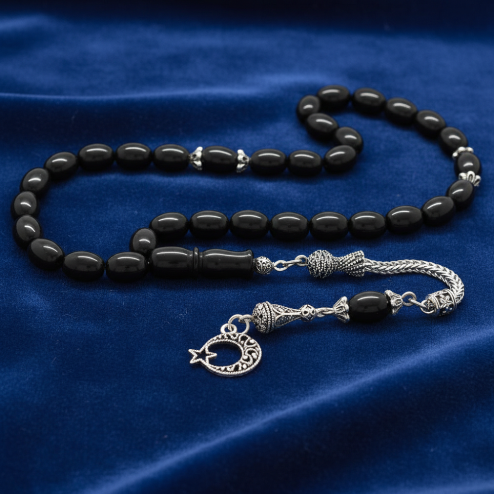 Kararmaz Metal Ayyıldız Püsküllü Arpa Kesim Rus Oltu Tesbih - 2