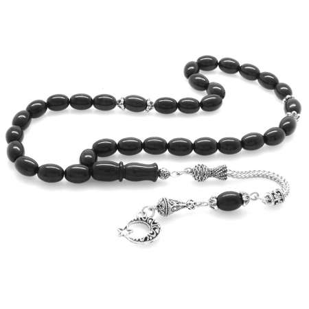 Kararmaz Metal Ayyıldız Püsküllü Arpa Kesim Rus Oltu Tesbih - Tesbihane