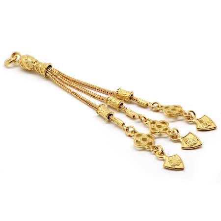 Tuğra Motifli Gold Renk 925 Ayar Gümüş Püskül - Tesbihane