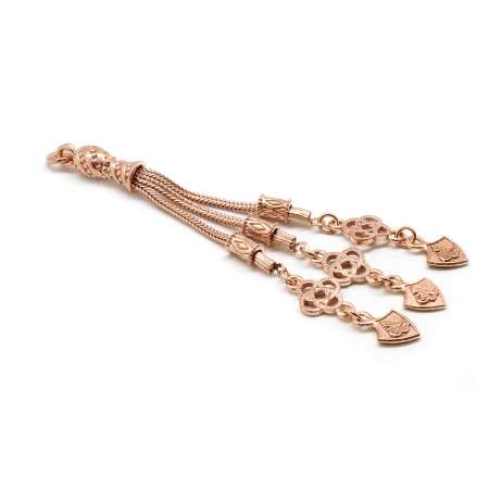 Tuğra Motifli Rose Renk 925 Ayar Gümüş Püskül - Tesbihane