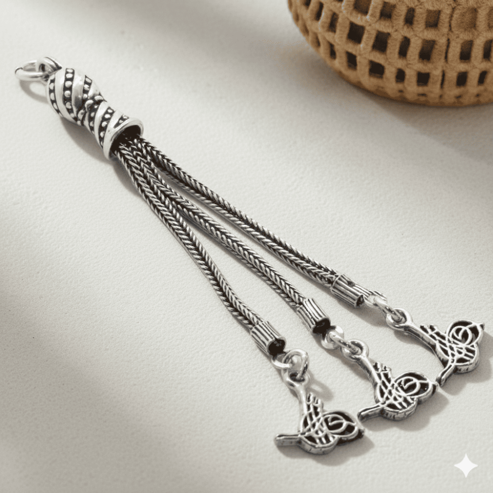 Tuğra Tasarım Üç Kamçılı 925 Ayar Gümüş Püskül - 1