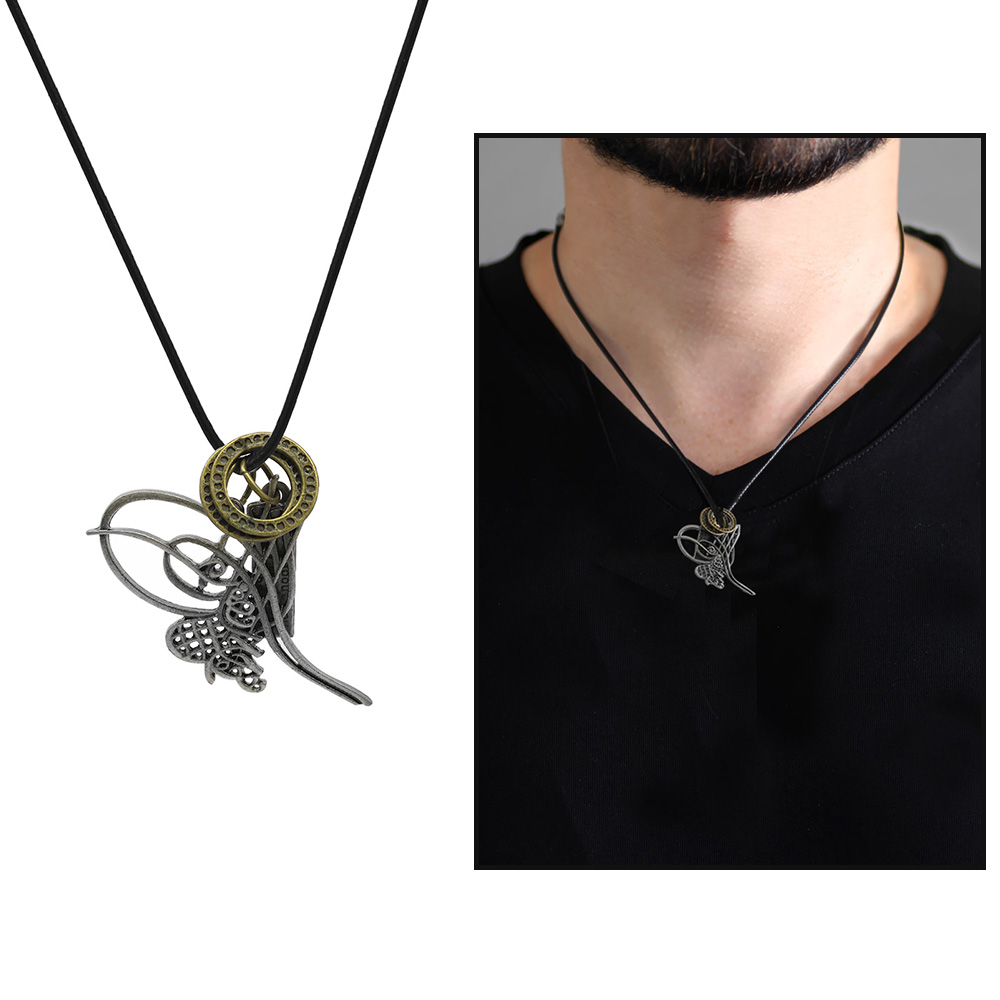 Tuğra Tasarım Ayarlanabilir İp Zincirli Pirinç Erkek Kolye - 1