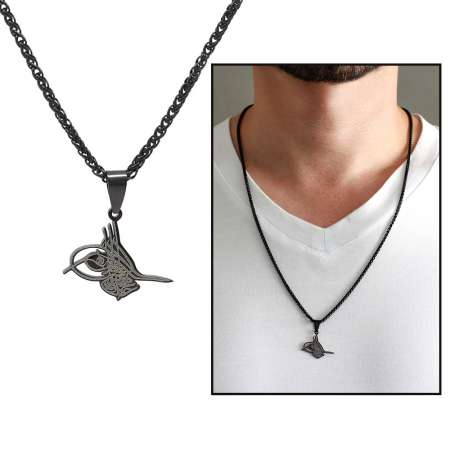 Tuğra Tasarım Siyah Renk Çelik Erkek Kolye - Tesbihane