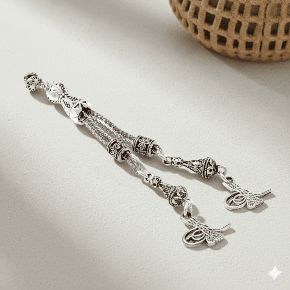 Tuğra Temalı Foxtail Zincirli Çift Kamçılı Kararmaz Metal Püskül - 1