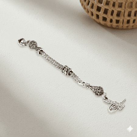 Tuğra Temalı Foxtail Zincirli Temalı Tek Kamçılı Kararmaz Metal Püskül - Tesbihane