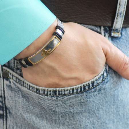 Tuğra Temalı Uzunluk Ayarlanabilir Gümüş Altın Renk Çelik Erkek Hasır Bileklik - Tesbihane