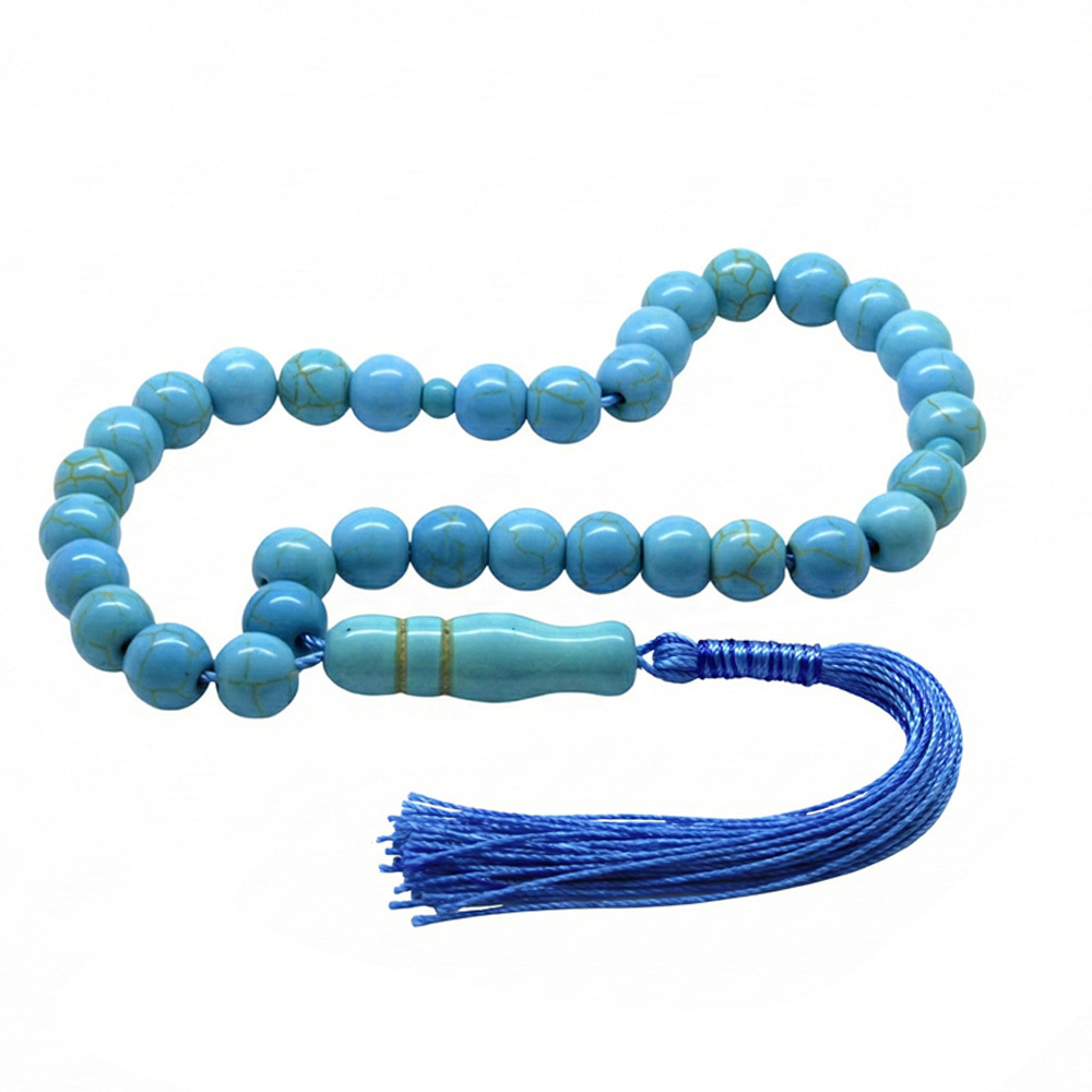 Turkuaz Firuze Tesbih - Osmanlı Saray Püsküllü - Turkuaz Renk - Küre Kesim - 4