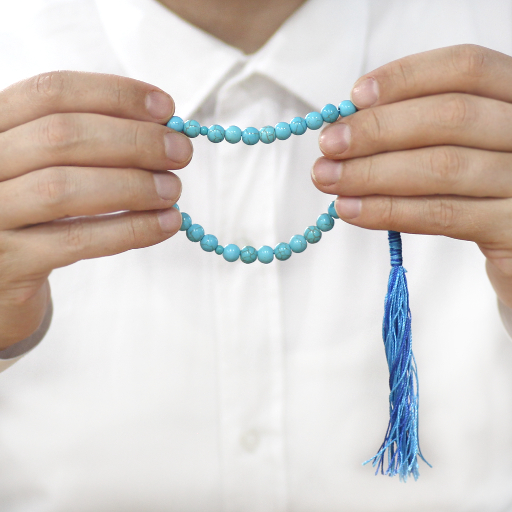 Turkuaz Firuze Tesbih - Osmanlı Saray Püsküllü - Turkuaz Renk - Küre Kesim - 3