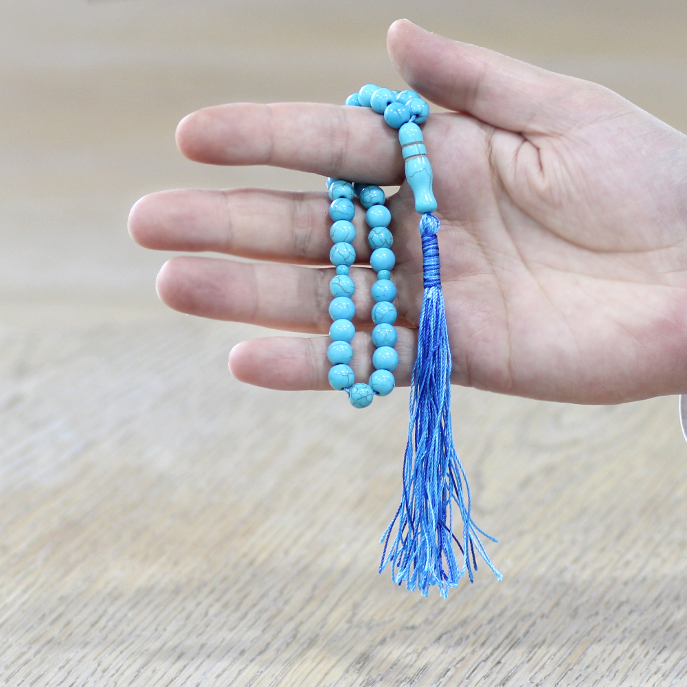 Turkuaz Firuze Tesbih - Osmanlı Saray Püsküllü - Turkuaz Renk - Küre Kesim - 2
