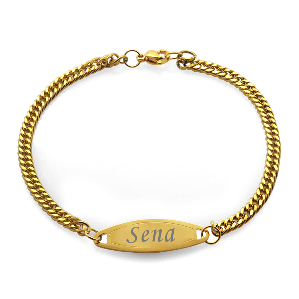 Çelik Zincirli Altın Renk İsme Özel Yazılı Kadın Bileklik - 2