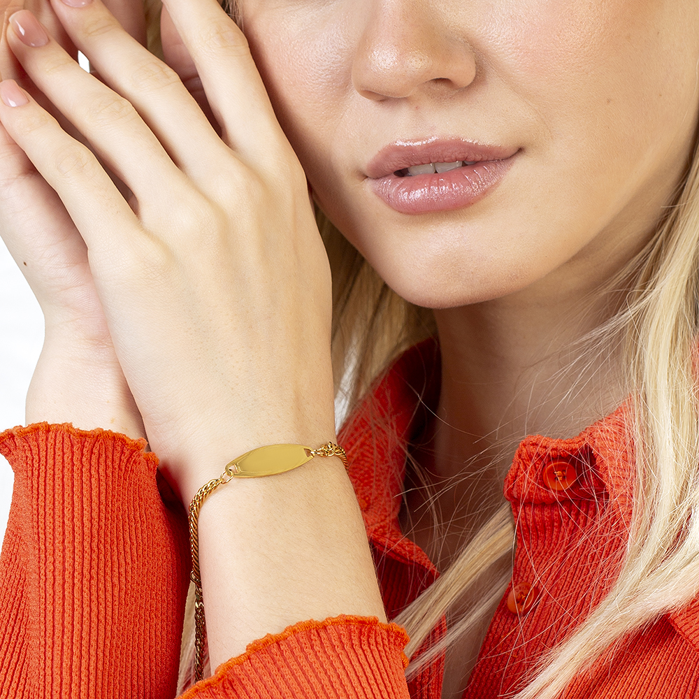 Çelik Zincirli Altın Renk İsme Özel Yazılı Kadın Bileklik - 4