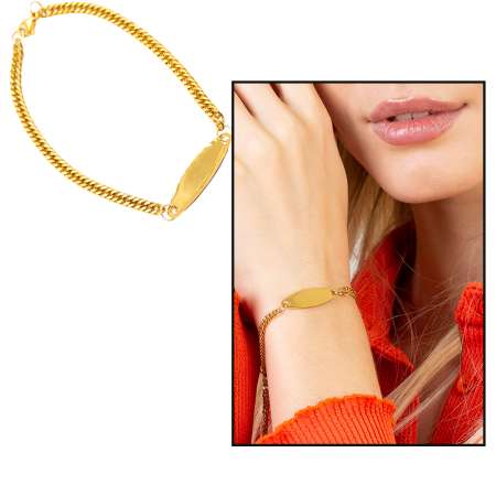 Çelik Zincirli Altın Renk İsme Özel Yazılı Kadın Bileklik - Tesbihane