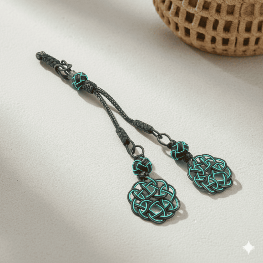 Turkuaz Siyah Renk 1000 Ayar Gümüş 2 li Kazaz Püskül - 1