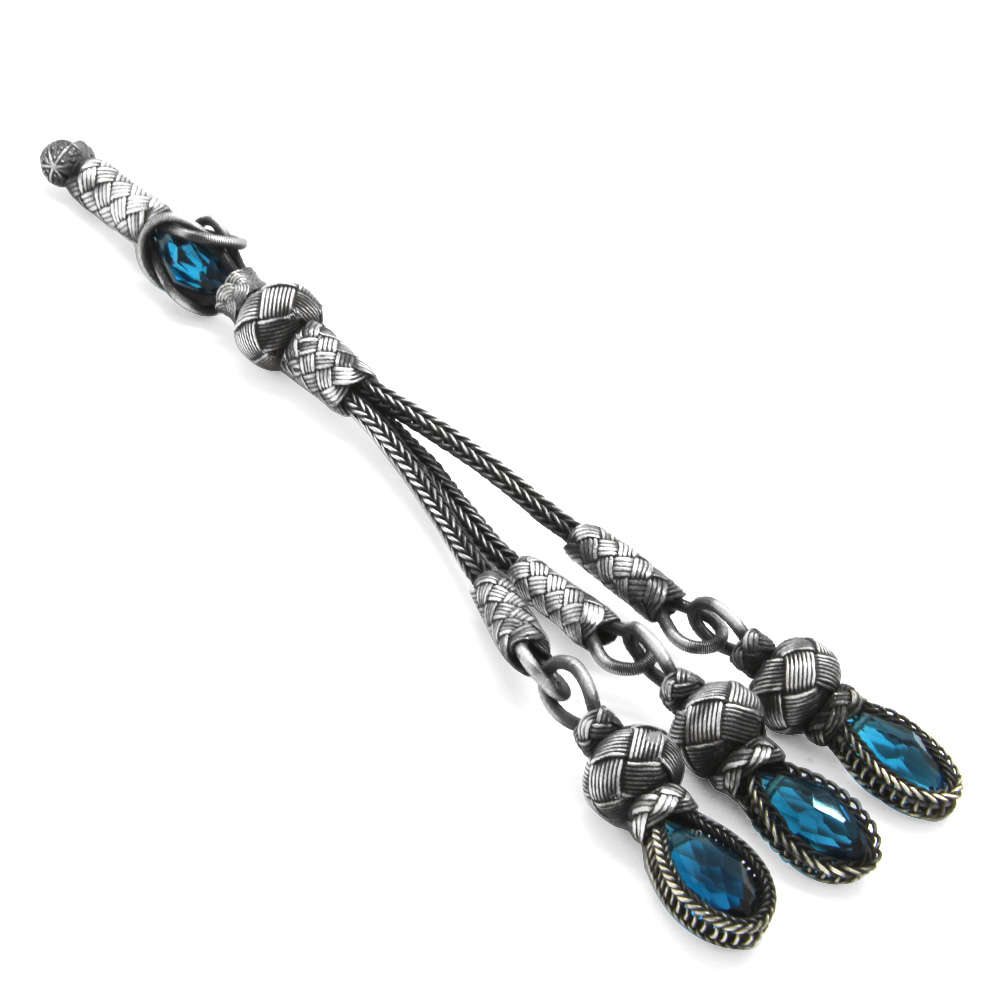 Turkuaz Zirkon Taşlı 3 lü 1000 Ayar Gümüş Kazaz Püskül - 2