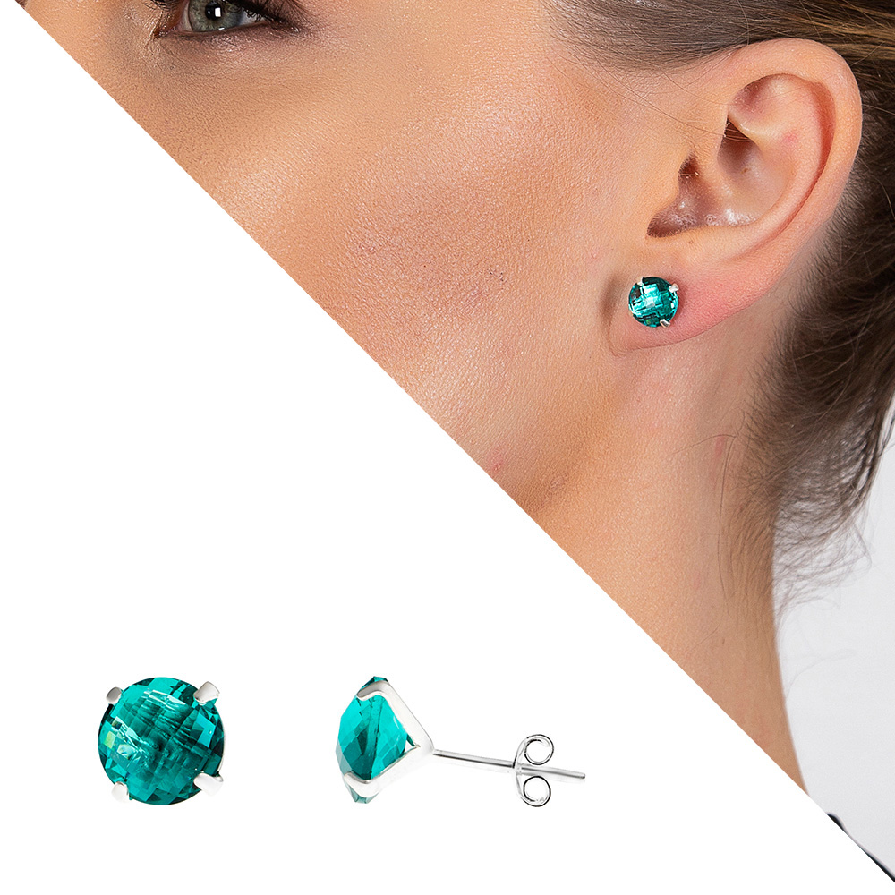 Turkuaz Zirkon Taşlı Oval Tasarım 925 Ayar Gümüş Kadın Küpe - 1