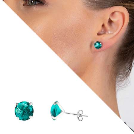 Turkuaz Zirkon Taşlı Oval Tasarım 925 Ayar Gümüş Kadın Küpe - Tesbihane