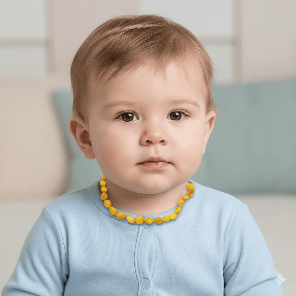 Turuncu Renk Doğal Form Damla Kehribar Taşlı Bebek Diş Kolyesi - 2