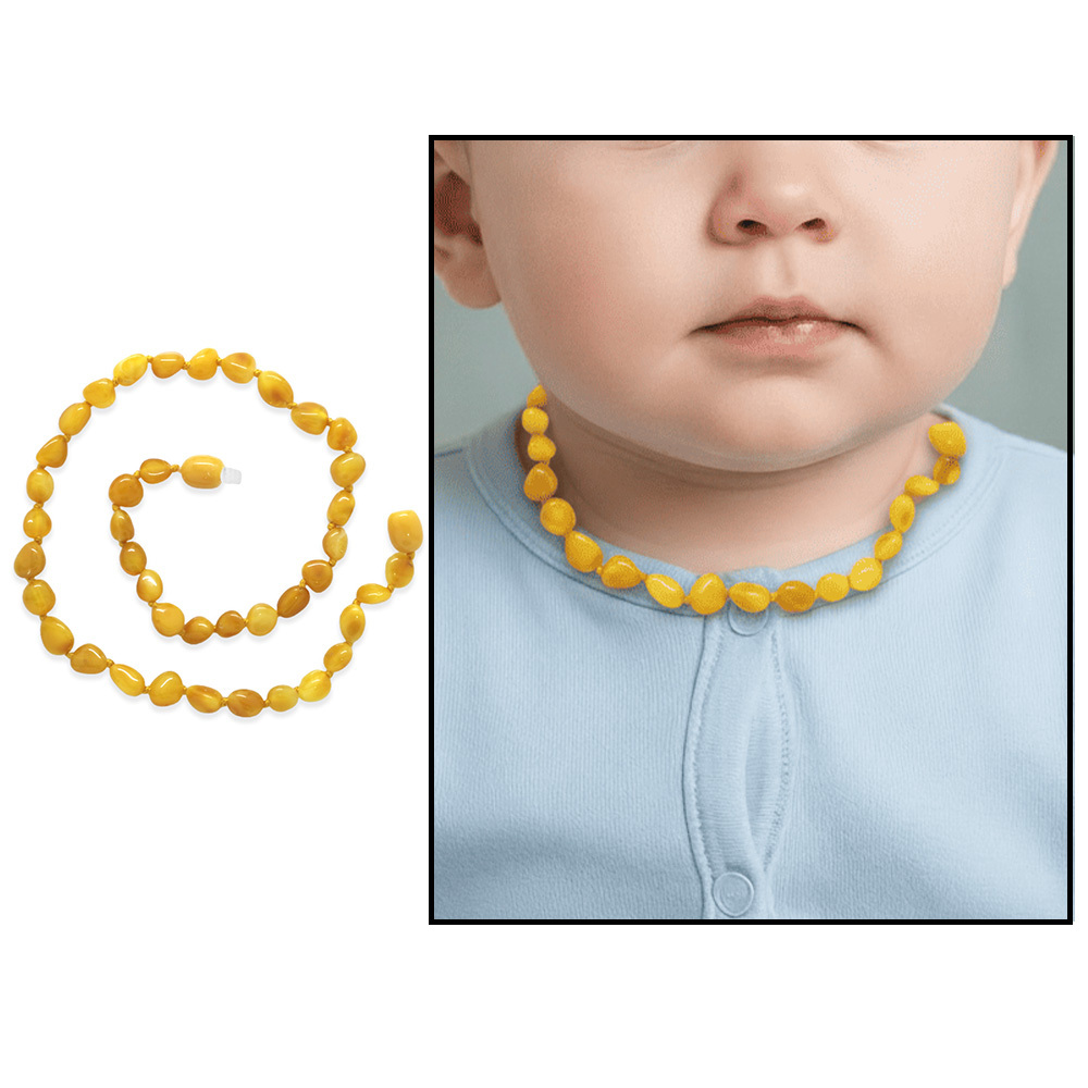 Turuncu Renk Doğal Form Damla Kehribar Taşlı Bebek Diş Kolyesi - 1