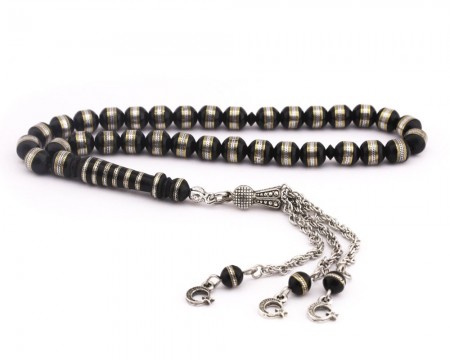 Üç Ay Yıldız Püsküllü Sarmal İşlemeli Kuka Tesbih - Tesbihane