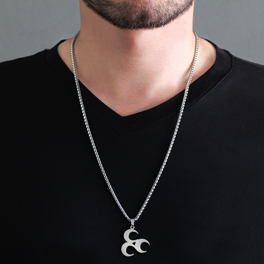 Üç Hilal Tasarım Gümüş Renk Çelik Erkek Kolye - 2