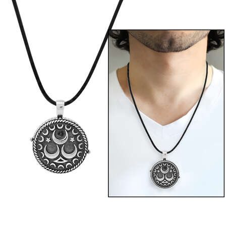 Üç Hilal Temalı Açılır Kapaklı İçinde Ayetel Kürsi Yazılı 925 Ayar Gümüş Dua Kolye - Tesbihane