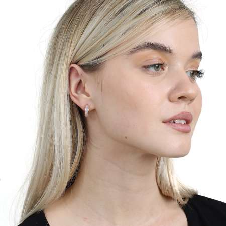 Üç Sıra Beyaz Zirkon Taşlı Rose Renk 925 Ayar Gümüş Kadın Küpe - Tesbihane