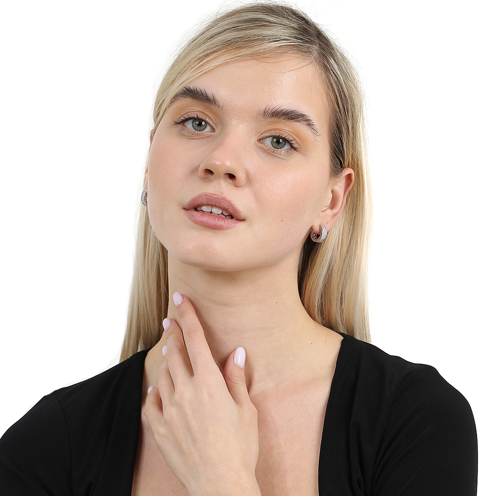 Üç Sıra Beyaz Zirkon Taşlı Gümüş Renk 925 Ayar Gümüş Kadın Küpe - 2