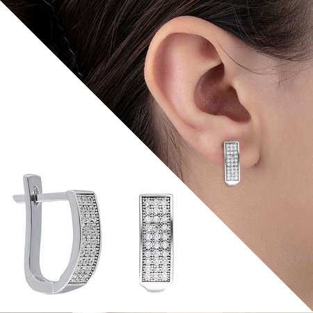 Üç Sıra Zirkon Taşlı 925 Ayar Gümüş Küpe - Tesbihane