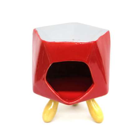 Üçgen Detaylı Ahşap Ayaklı Kırmızı Renkli Seramik Buhurdanlık - Tesbihane