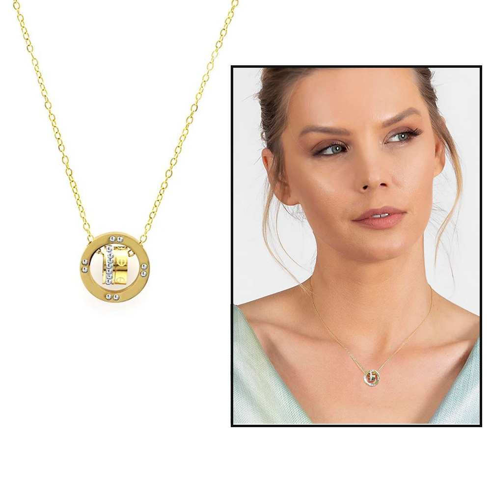 3 lü Halka Tasarım Altın Renk Çelik Kadın Kolye - 6