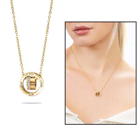 3 lü Halka Tasarım Altın Renk Çelik Kadın Kolye - Tesbihane