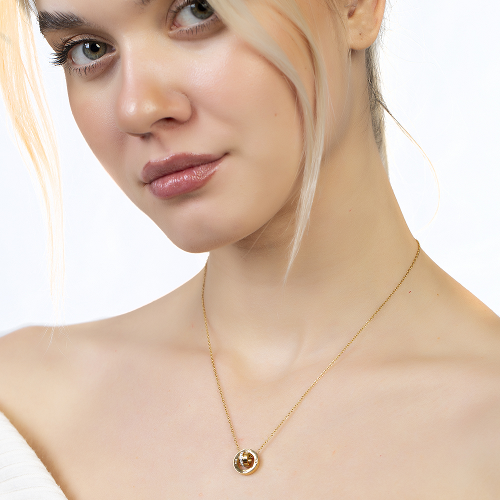 3 lü Halka Tasarım Altın Renk Çelik Kadın Kolye - 3