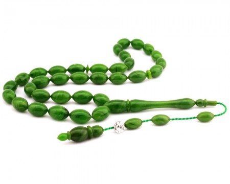 Usta İşi (El İşçilikli) Opak Yeşil Sıkma Kehribar Tesbih - Tesbihane