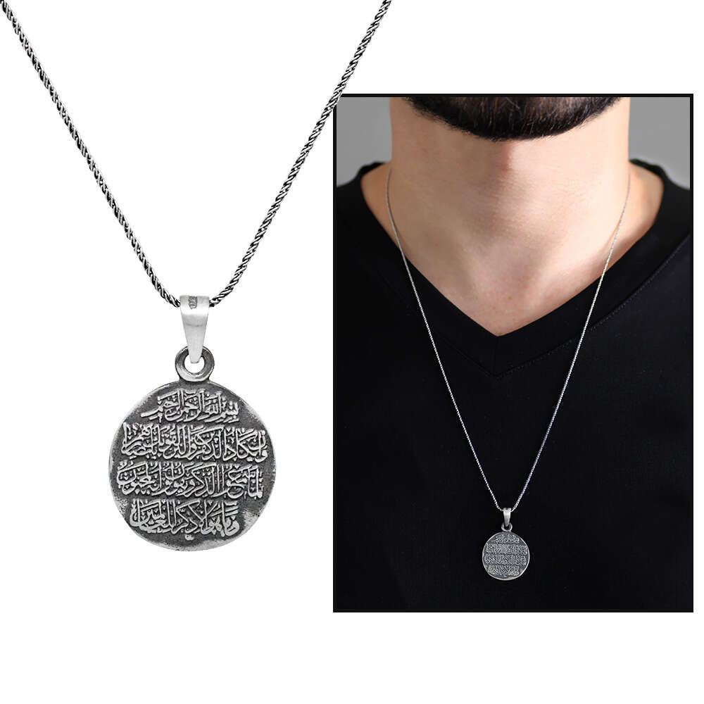 Üzerinde Nazar Ayeti Yazılı 925 Ayar Gümüş Cevşen Kolye - 1