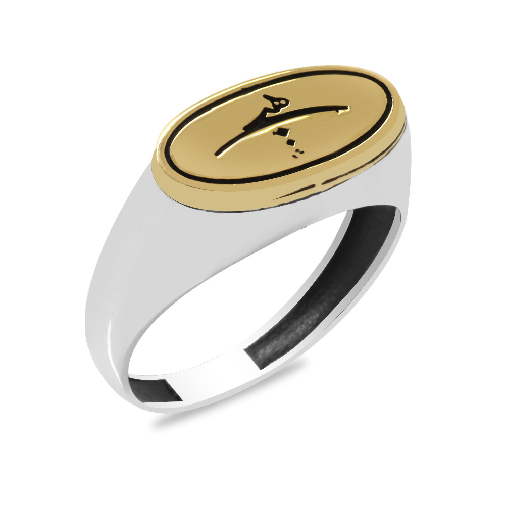 Üzerine Hüsnü Hat Hiç Yazılı Oval Tasarım 925 Ayar Gümüş Erkek Yüzük - 2