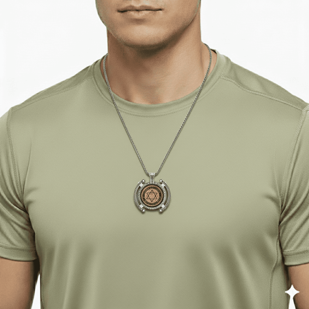 Üzerine Mührü Süleyman İşlemeli Kalın Zincirli 925 Ayar Gümüş Madalyon Kolye - 2