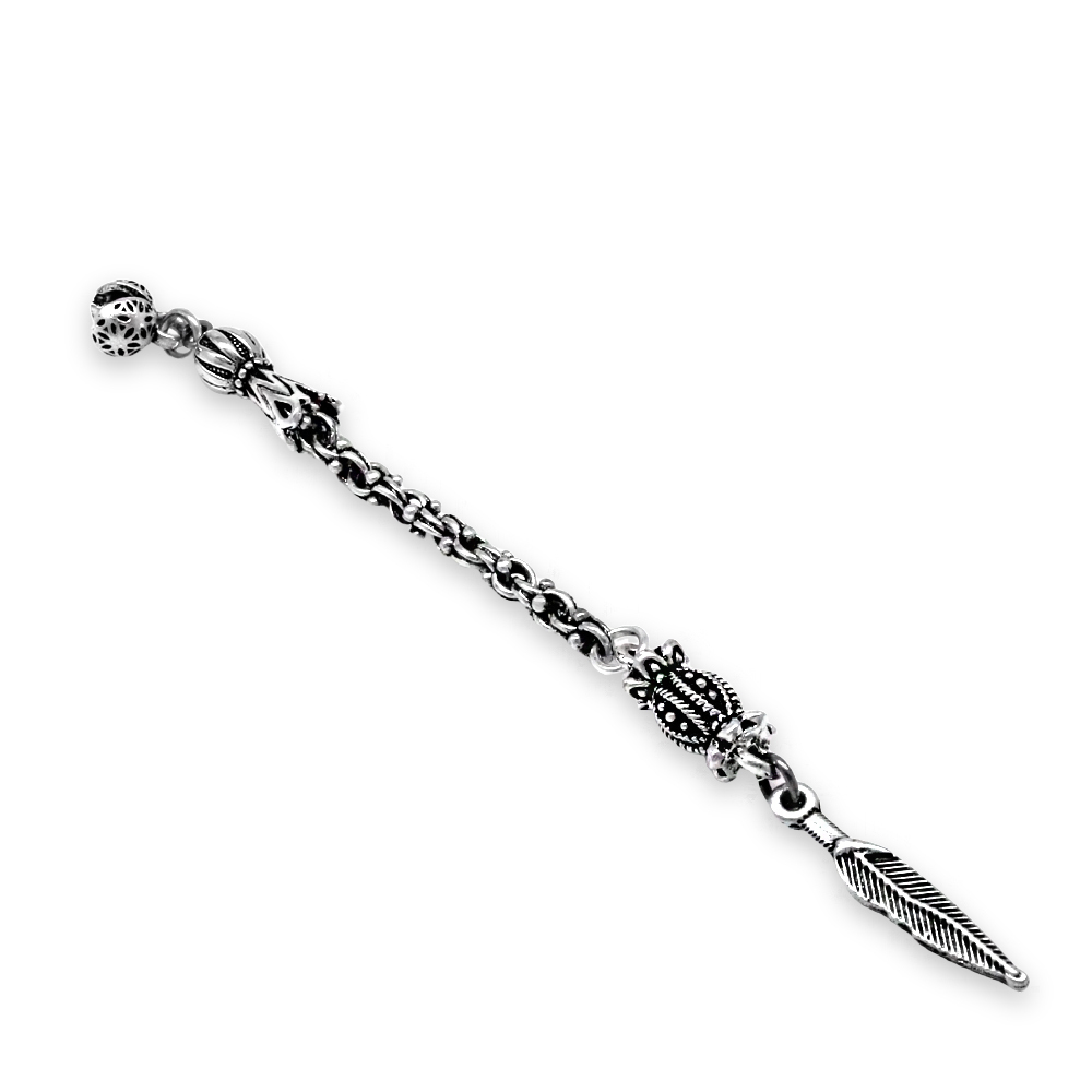 Uzun Yaprak Temalı Arnavut Zincirli Tek Kamçılı Kararmaz Metal Püskül - 2
