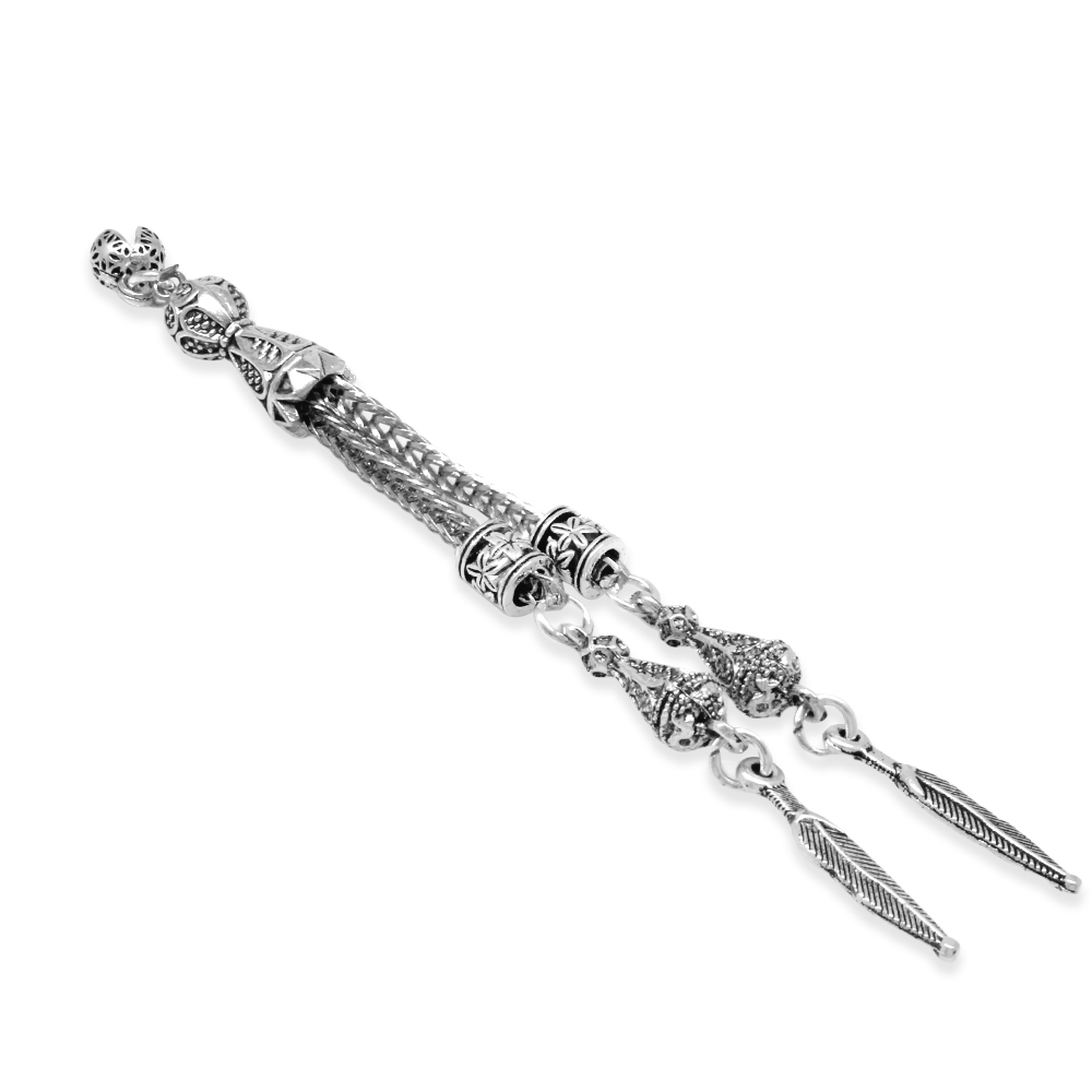 Uzun Yaprak Temalı Foxtail Zincirli Çift Kamçılı Kararmaz Metal Püskül - 2