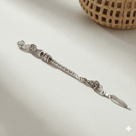 Uzun Yaprak Temalı Foxtail Zincirli Tek Kamçılı Kararmaz Metal Püskül - Tesbihane