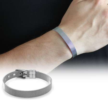 Uzunluk Ayarlı Gümüş Renk Çelik Erkek Hasır Bileklik - Tesbihane