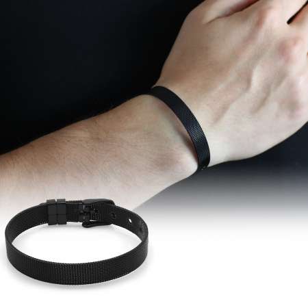 Uzunluk Ayarlı Siyah Renk Çelik Erkek Hasır Bileklik - Tesbihane