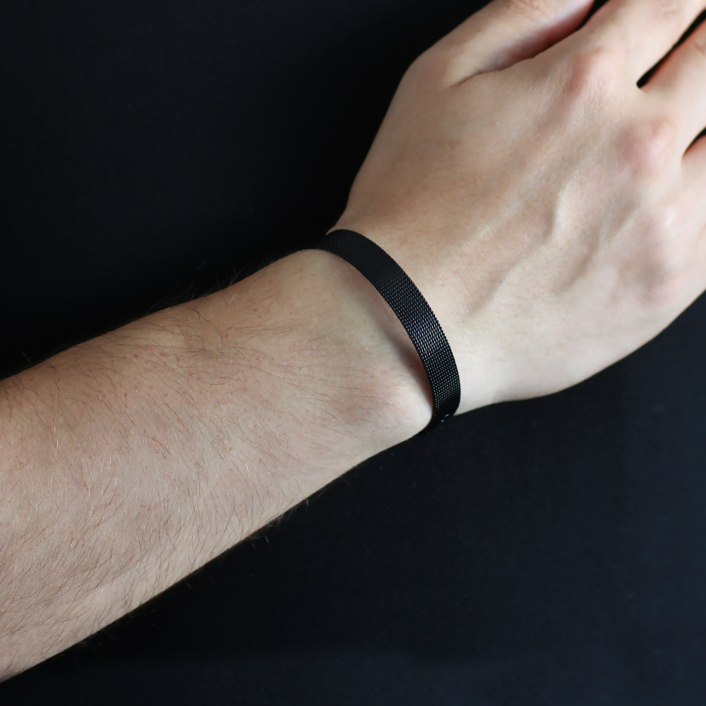 Uzunluk Ayarlı Siyah Renk Çelik Erkek Hasır Bileklik - 2