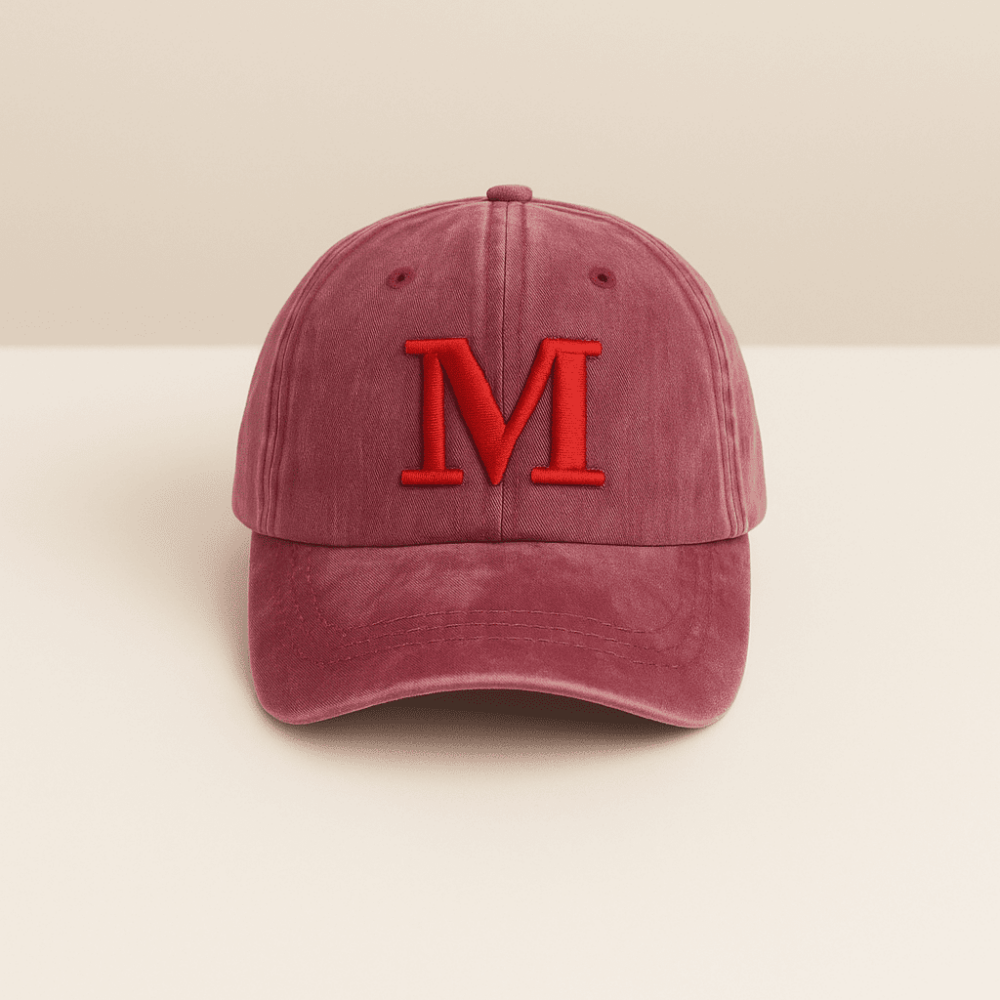 Kişiye Özel Harf Nakışlı Bordo Vintage Stil Eskitme Kumaş Ayarlanabilir Unisex Beyzbol Şapkası - 2
