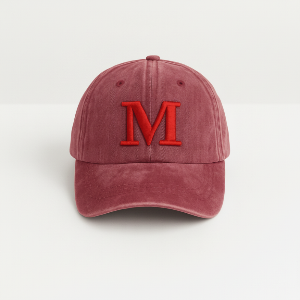 İsme Özel Harf Nakışlı Bordo Vintage Stil Eskitme Kumaş Ayarlanabilir Unisex Beyzbol Şapkası - 6