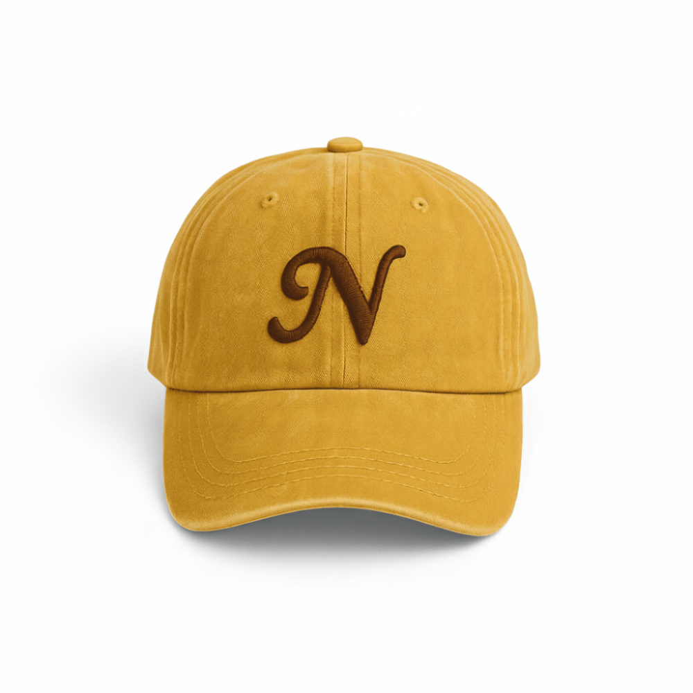 İsme Özel Harf Nakışlı Sarı Vintage Stil Eskitme Kumaş Ayarlanabilir Unisex Beyzbol Şapkası - 5