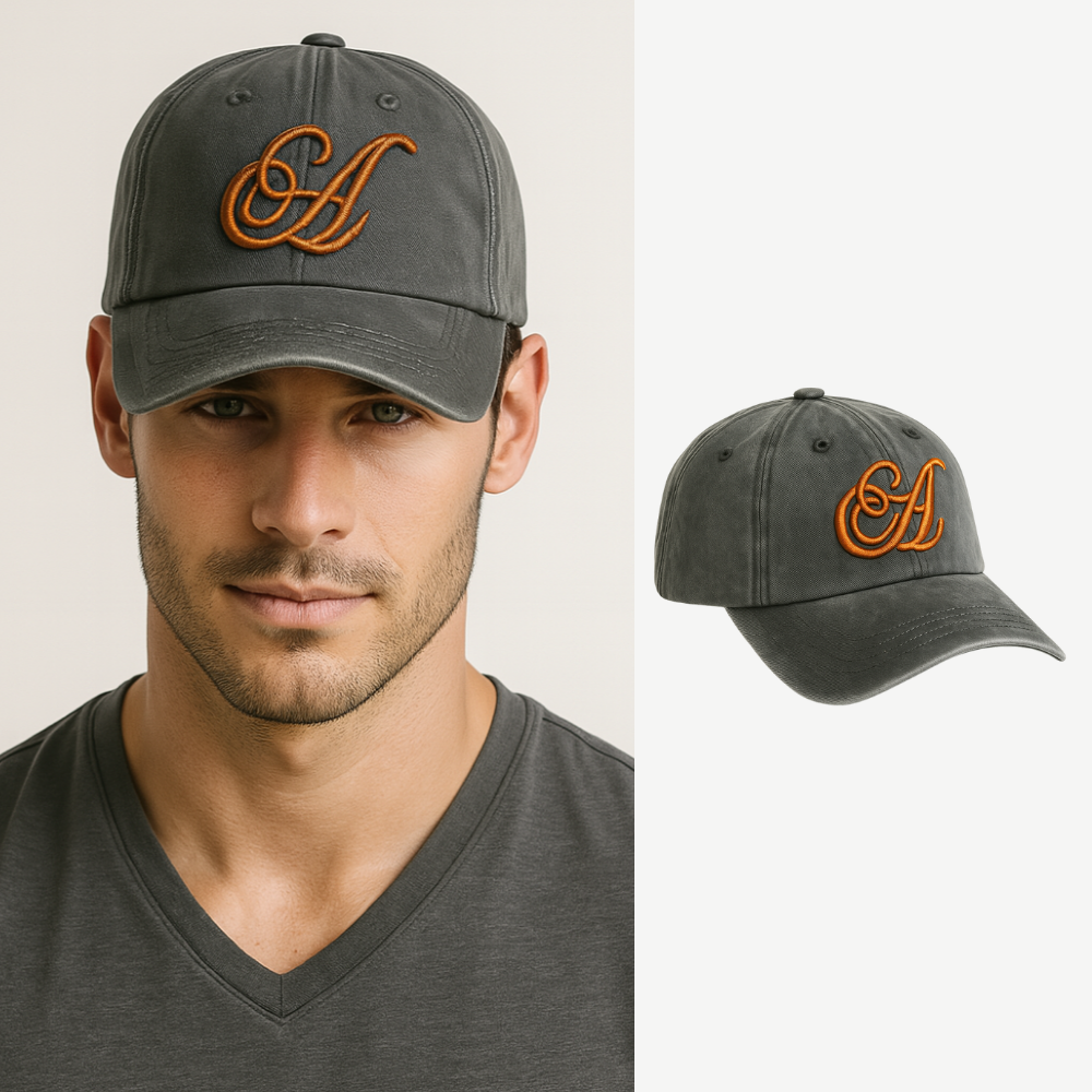 İsme Özel Harf Nakışlı Siyah Vintage Stil Eskitme Kumaş Ayarlanabilir Unisex Beyzbol Şapkası - 1