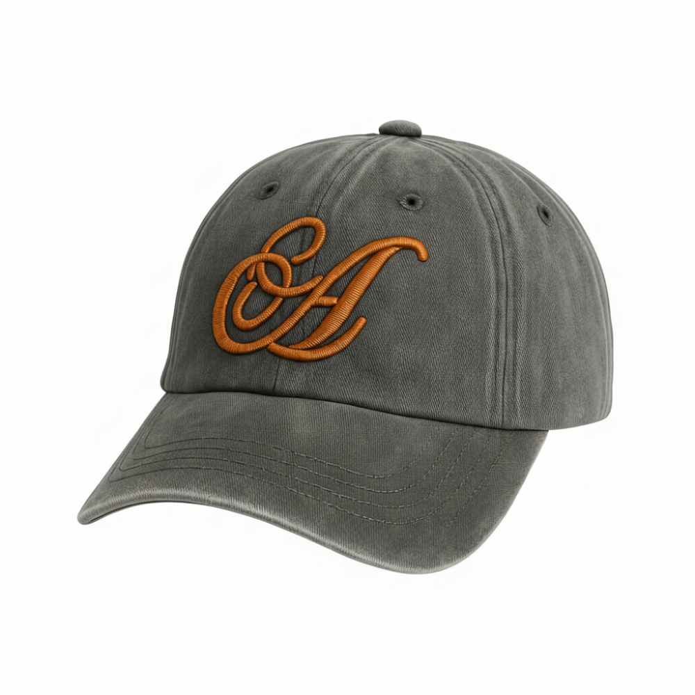İsme Özel Harf Nakışlı Siyah Vintage Stil Eskitme Kumaş Ayarlanabilir Unisex Beyzbol Şapkası - 4
