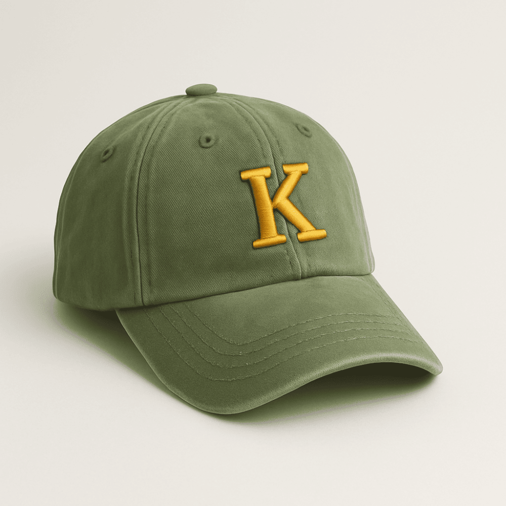 Kişiye Özel Harf Nakışlı Haki Vintage Stil Eskitme Kumaş Ayarlanabilir Unisex Beyzbol Şapkası - 3