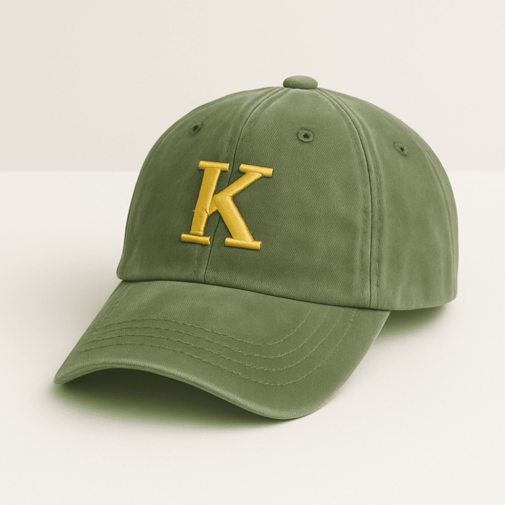Kişiye Özel Harf Nakışlı Haki Vintage Stil Eskitme Kumaş Ayarlanabilir Unisex Beyzbol Şapkası - 4