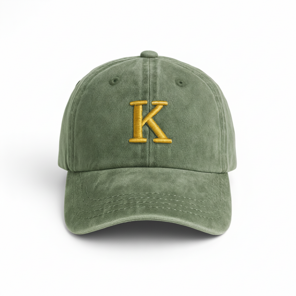 İsme Özel Harf Nakışlı Haki Vintage Stil Eskitme Kumaş Ayarlanabilir Unisex Beyzbol Şapkası - 4